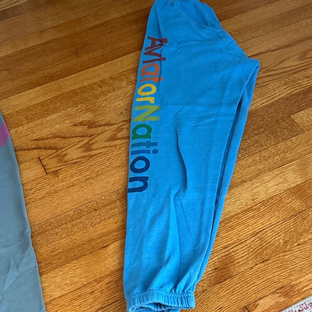 Aviator Nation Blue Sweatpants with Multicolor Logo